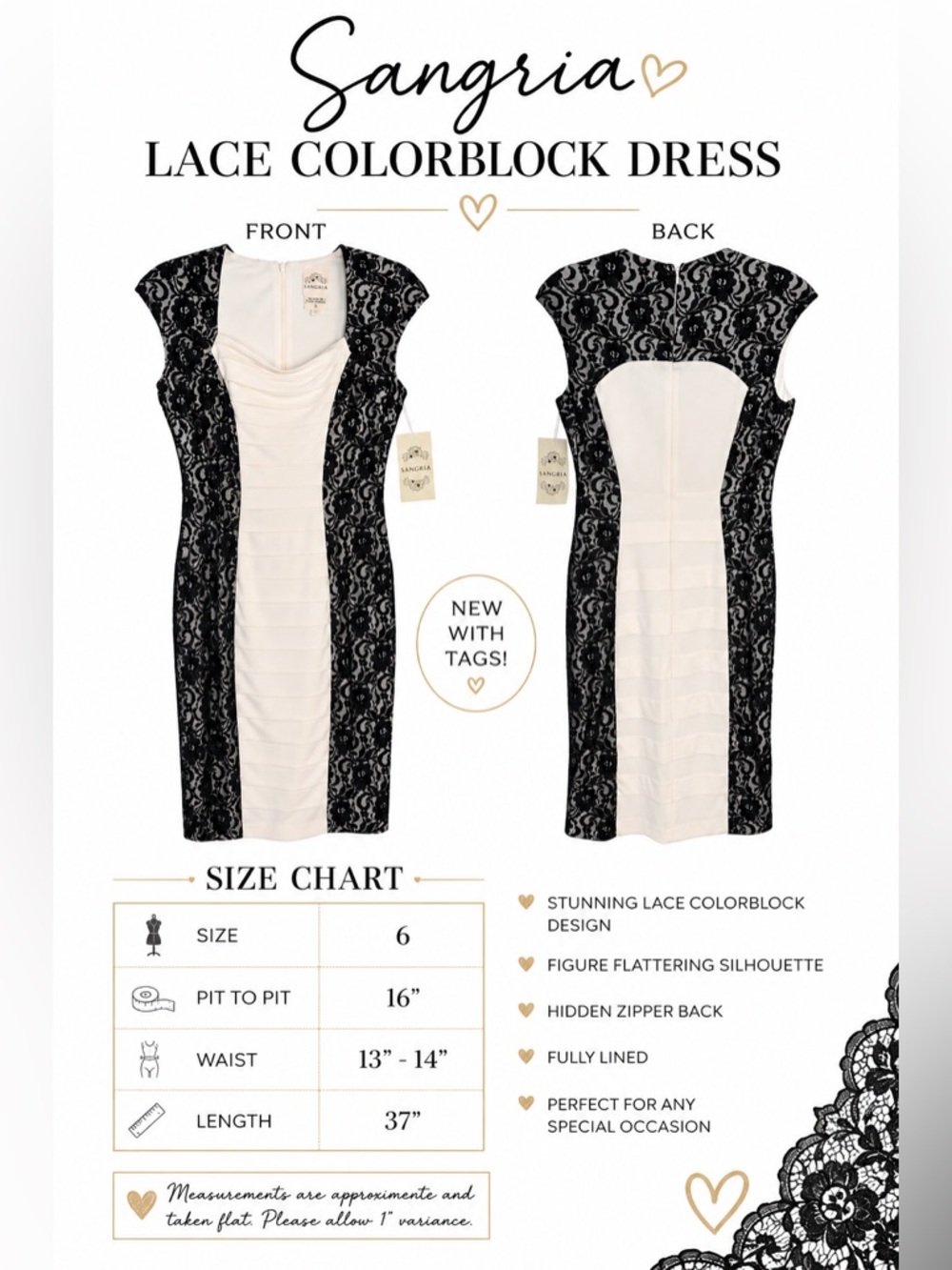 Sangria Black Lace Colorblock Cocktail Dress Size 6 NWT - Picture 5 of 5
